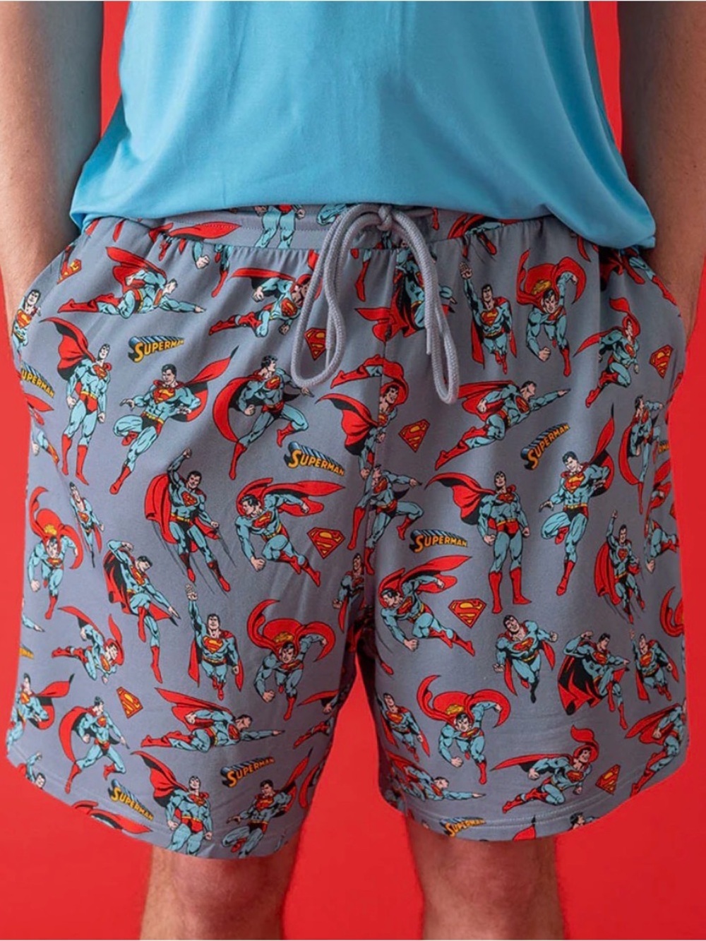 Posh Peanut Superman Print Gray and Red Men’s Shorts French terry